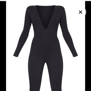 Black Cotton Elastane Long Sleeve Jumpsuit